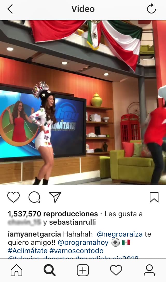 La conductora de 27 años acostumbra publicar momentos divertidos junto a sus compañeros del matutino en su cuenta de Instagram. Este 
<a href="https://www.instagram.com/p/BkBPZzLFsok/?taken-by=iamyanetgarcia" target="_blank">video</a> del pasado 14 de junio fue uno de los que el actor argentino comentó.