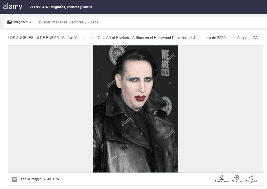 Captura de pantalla del banco de imágenes de Alamy, donde está la foto original de Manson