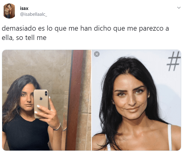 La joven publicó en Twitter una selfie y a su lado, una fotografía de la actriz mexicana. "Demasiado es lo que me han dicho que me parezco a ella, so tell me (díganme)", comentó.