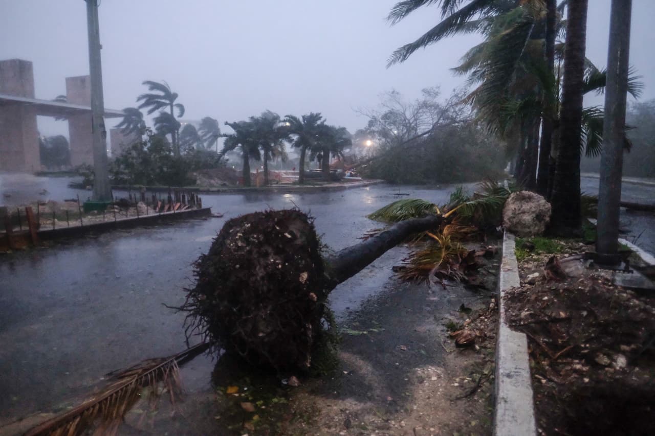 Los huéspedes de un hotel que fueron llevados a uno de los refugios en Cancún contaron a la agencia AP que los fuertes vientos y la lluvia extrema llegaron alrededor de las 2:00 am. En la fotografía una calle de Cancún al amanecer el siete de octubre.