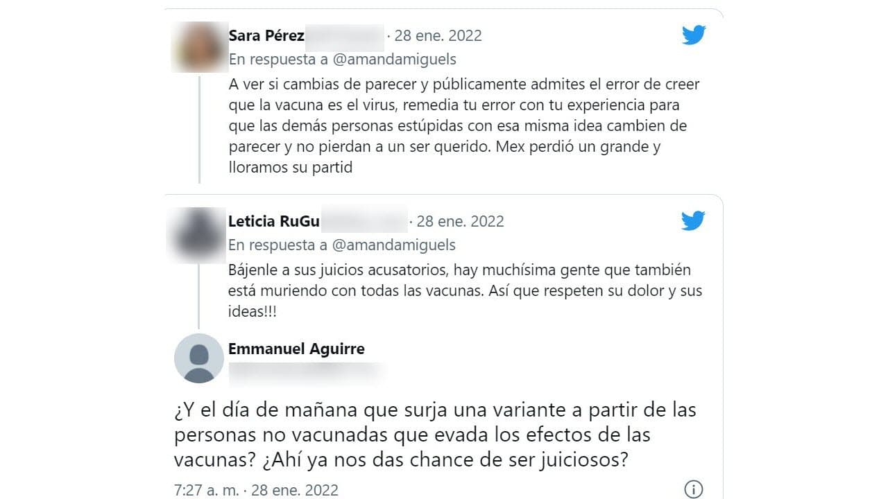 Usuarios en contra de las creencias de Amanda Miguel.