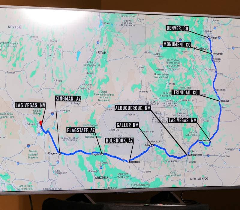El mapa con las paradas de Matthew Livelsberger.