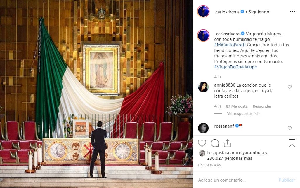 El cantante 
<b><a href="https://www.univision.com/shows/nuestra-navidad-el-concierto-que-celebra-nuestras-tradiciones-y-reune-a-las-estrellas-del-momento">Carlos Rivera</a></b> también demostró su devoción: "Protégenos siempre con tu manto".