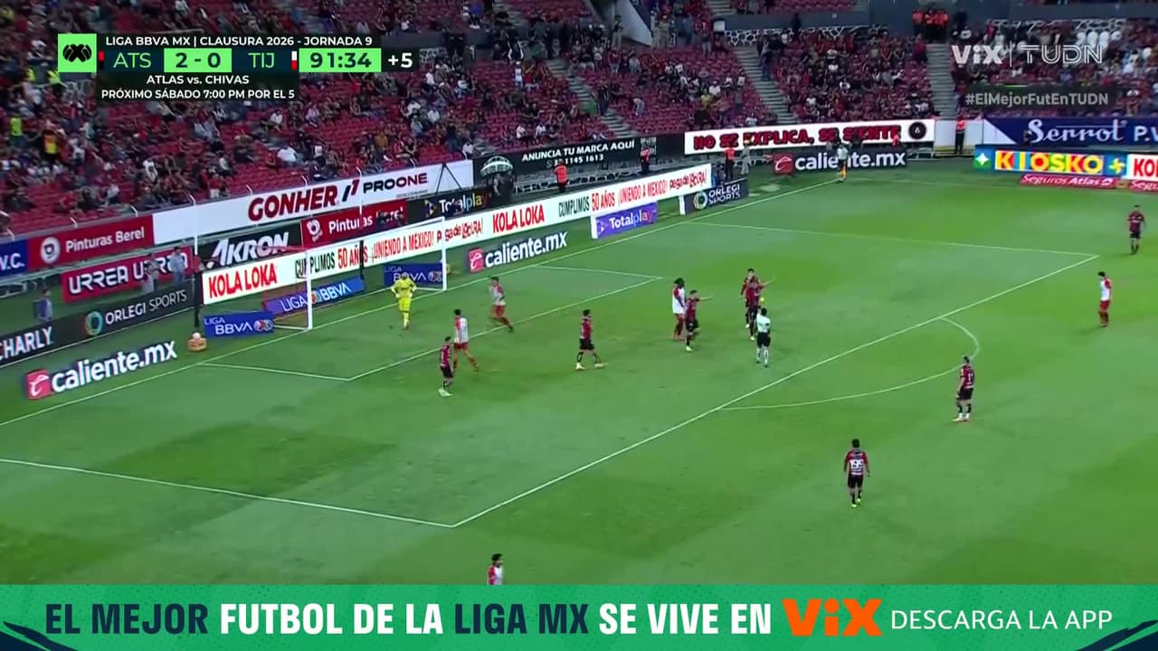 ¡Los Xolos se acercan en el marcador! Atlas se queda con 10 jugadores