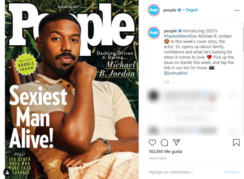 Este 20 de noviembre la revista 
<b><a href="https://people.com/movies/michael-b-jordan-people-sexiest-man-alive-2020/" target="_blank">People</a></b> publicó los resultados de su encuesta anual 'Los hombres más sexies del mundo', en donde el actor 
<b>Michael B. Jordan fue el ganador.</b>
<br>