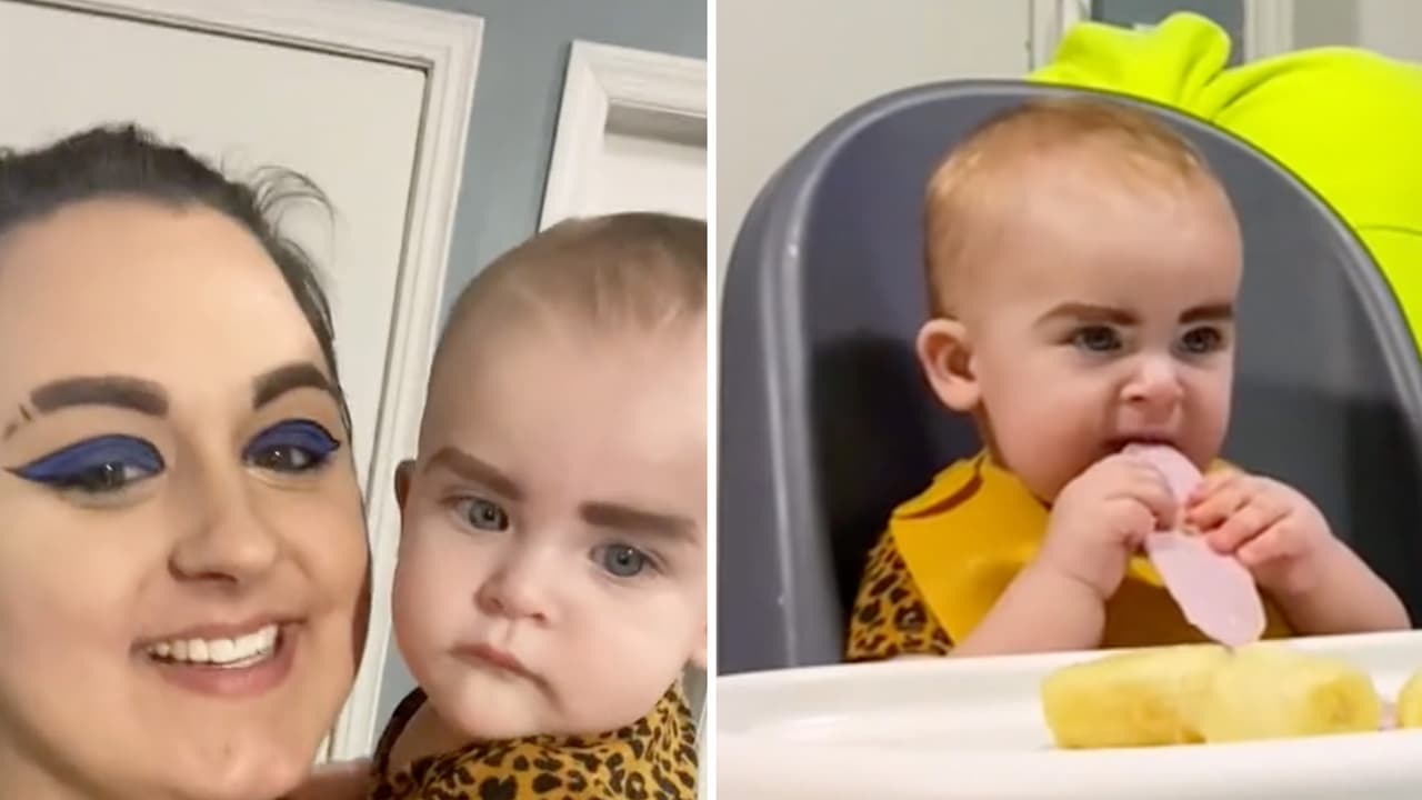 ¿Qué le pasó a esta bebé en la cejas? Mamá le hace gracioso diseño y así reaccionó el papá al verla