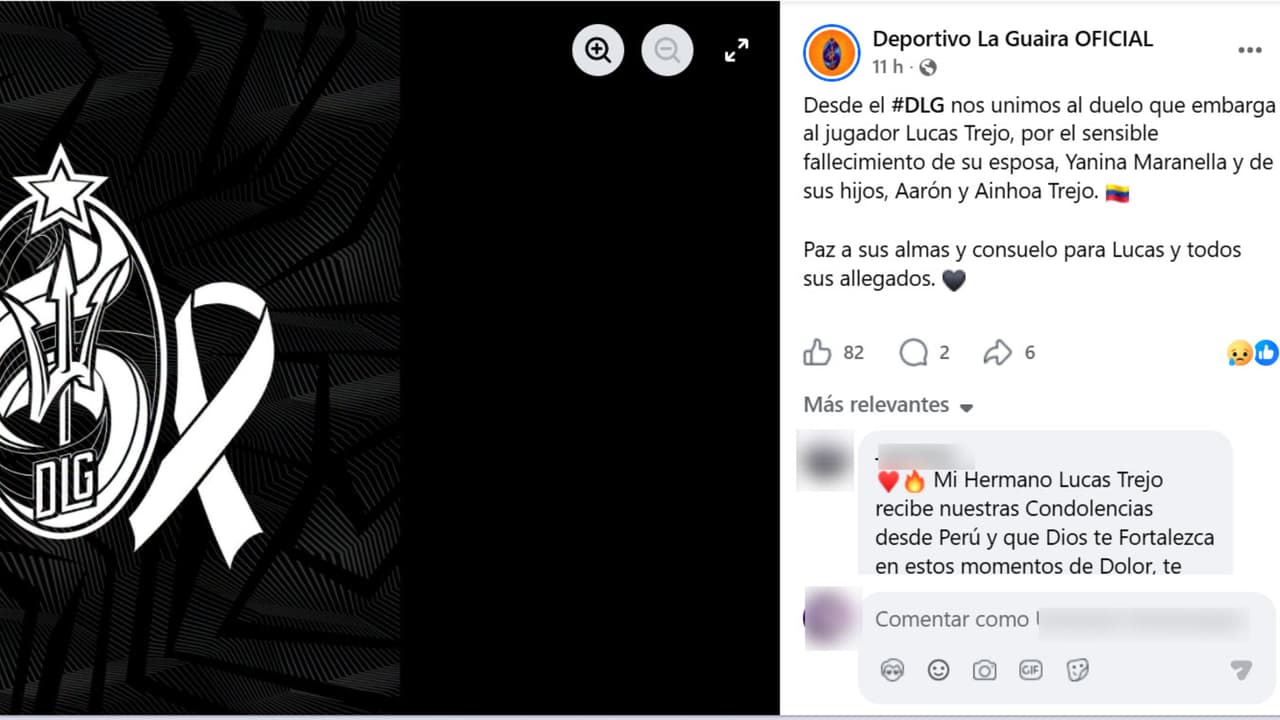 El Deportivo La Guaira confirmó en este mensaje de Facebook la triste noticia sobre la muerte de la familia del famoso futbolista Lucas Trejo.