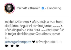 El pasado 23 de febrero el protagonista de 'Amar a muerte' celebró seis años de matrimonio y dedicó un tierno mensaje para la actriz en Instagram.