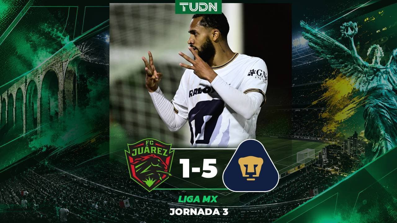 Pumas golea a domicilio a Juárez en la Jornada 3 del Torneo Apertura 2026 de la Liga MX