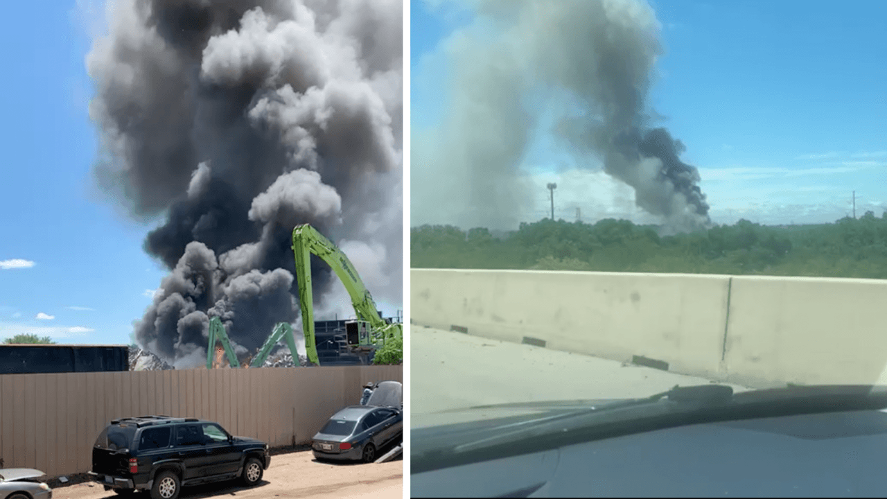 Una compañía de reciclaje se incendia en Dallas y bomberos combaten las llamas