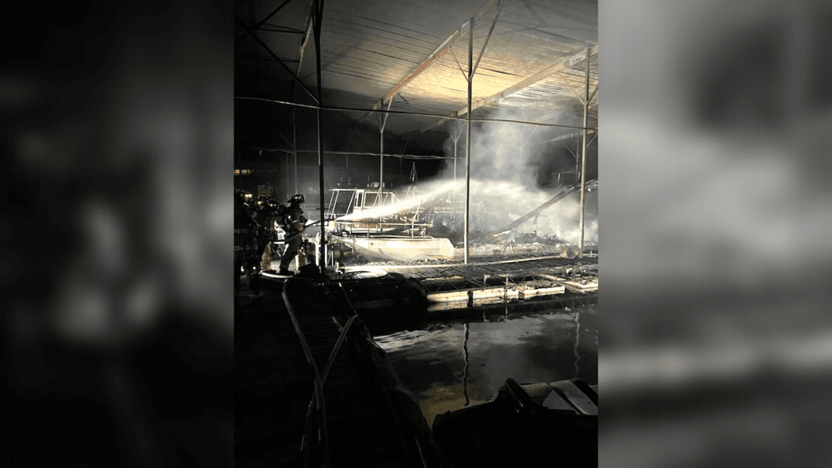Un incendio masivo destruyó varios botes y embarcaciones en el puerto deportivo Holiday Marina en Buford el martes por la noche.