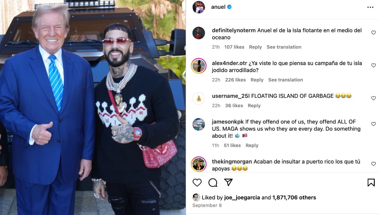 Pero no todos los puertorriqueños resienten el chiste. El reguetonero/trapero 
<b>Anuel, quien el mes pasado presumió a Donald Trump como la mejor alternativa para Puerto Rico</b>, no ha respondido a quienes le preguntan si retirará su endoso al aspirante republicano.