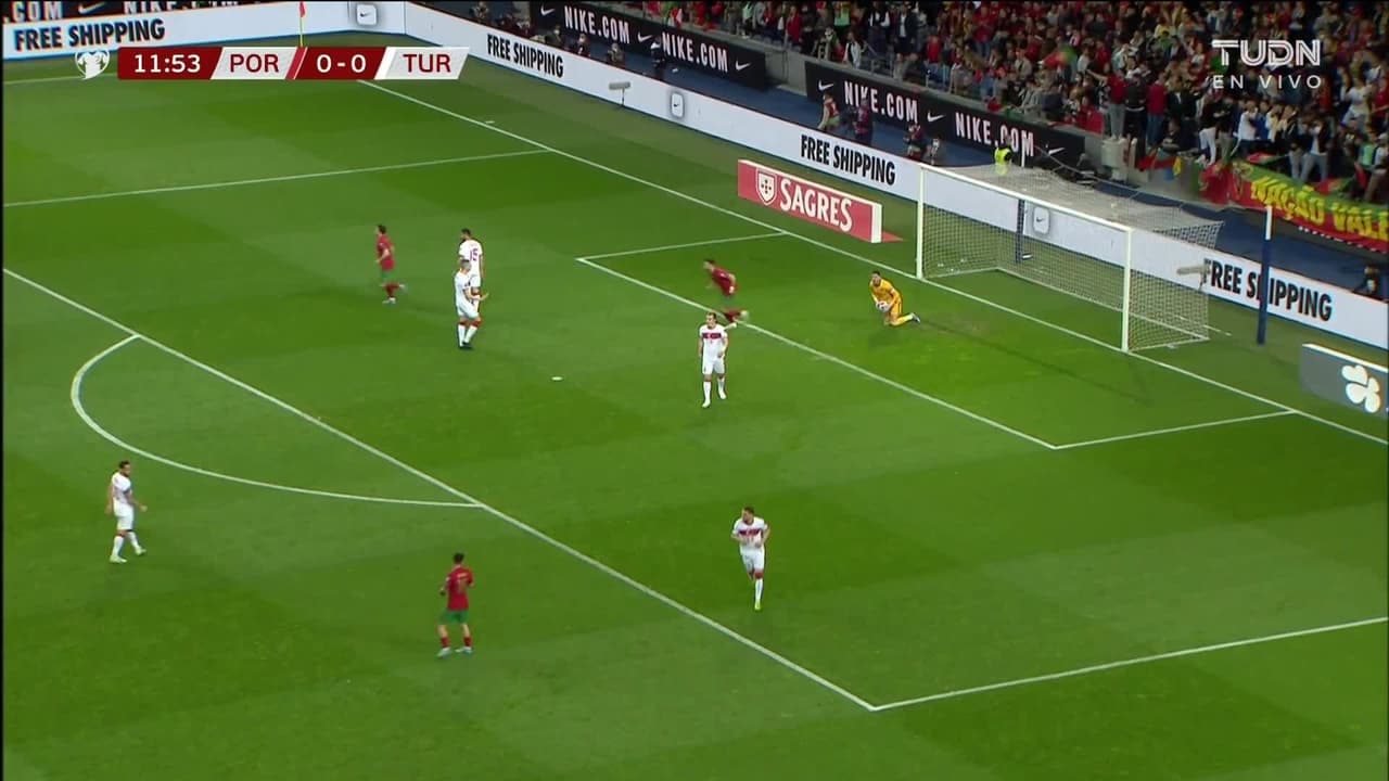 ¡TIRO ATAJADO! disparo por Cristiano Ronaldo.