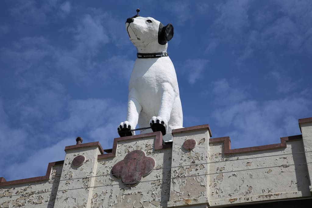 De varios expuestos en distintas ciudades, como Los Ángeles y Baltimore, el Nipper de Albany es el único que queda al aire libre y en pie... o sobre sus 4 patas.