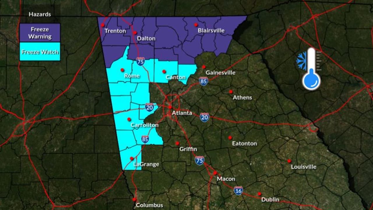 Estas son las zonas de Georgia que se encuentran bajo advertencia de congelamiento