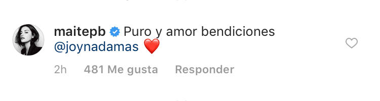 La cantante y actriz Maite Perroni felicitó a la futura mamá mandándole bendiciones.