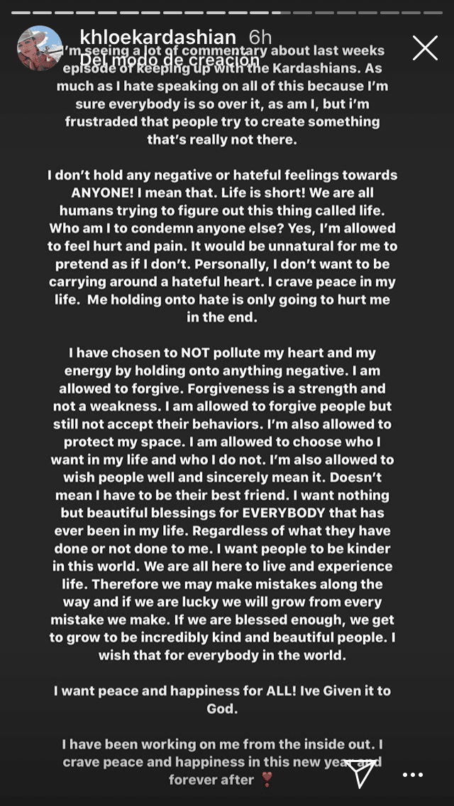 "Por mucho que odie hablar sobre todo esto, porque estoy segura de que todos lo superaron como yo, pero estoy frustrada de que la gente intente crear algo que realmente no está allí ¡
<b><a href="https://www.univision.com/famosos/khloe-kardashian-revela-su-verdad-acerca-del-triangulo-amoroso-entre-ella-tristan-thompson-y-jordan-craig-fotos" target="_blank">No tengo ningún sentimiento negativo</a></b> u odioso hacia nadie!", escribió Kardashian.
<br>