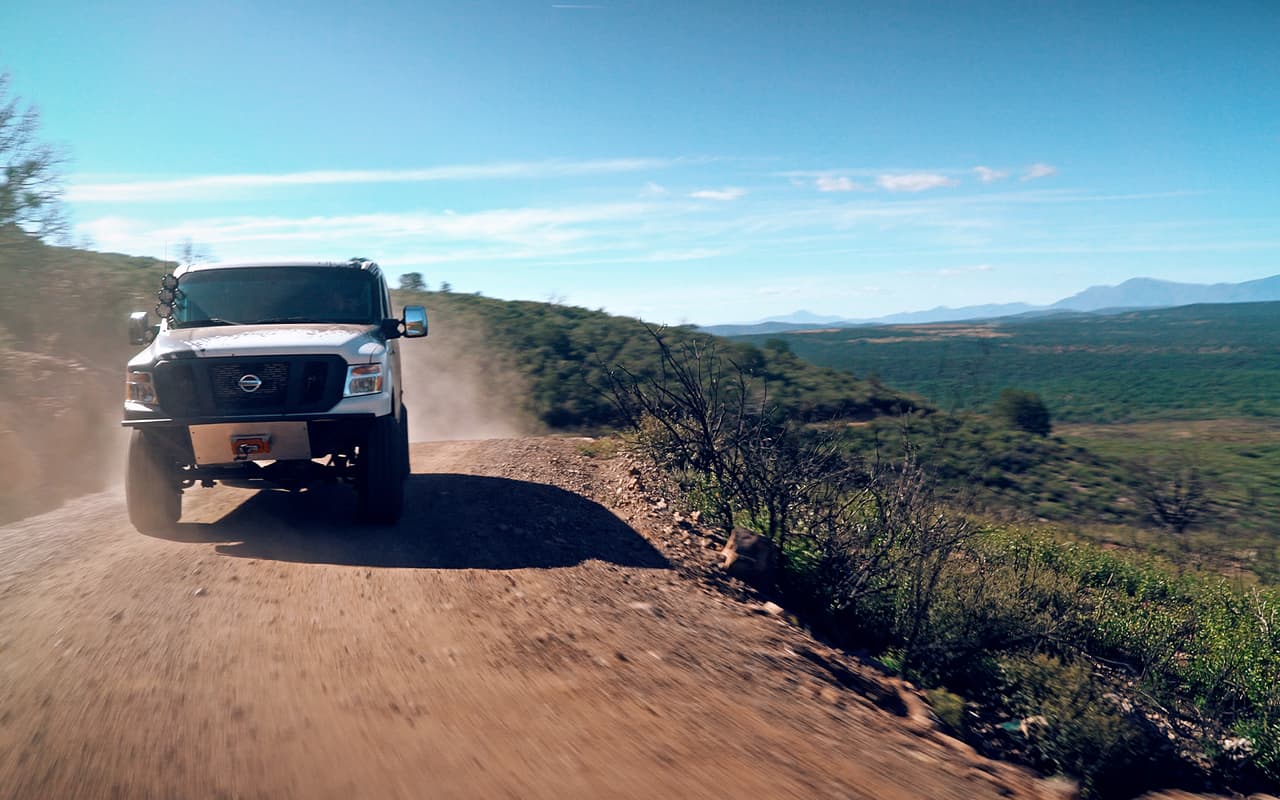The Nissan NV Cargo X project vehicle, arguably the most extreme version of Nissan Commercial Vehicles’ flagship NV Cargo van ever created, was built in partnership with legendary off-road builder Ian Johnson. The NV Cargo X stands over seven-and-a-half feet tall on 37-inch tires and is powered by a Cummins® 5.0L V8 Turbo Diesel transplanted from a Nissan TITAN XD full-size pickup.