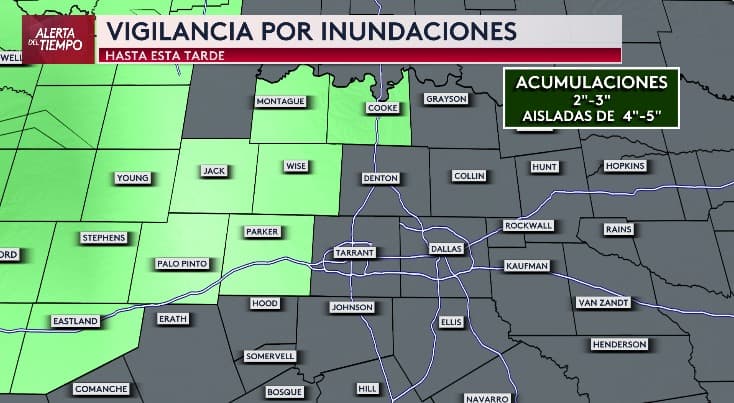 Tenemos una Vigilancia por Inundaciones activa para el oeste de nuestra zona. Se esperan acumulaciones de entre 2 y 3 pulgadas.