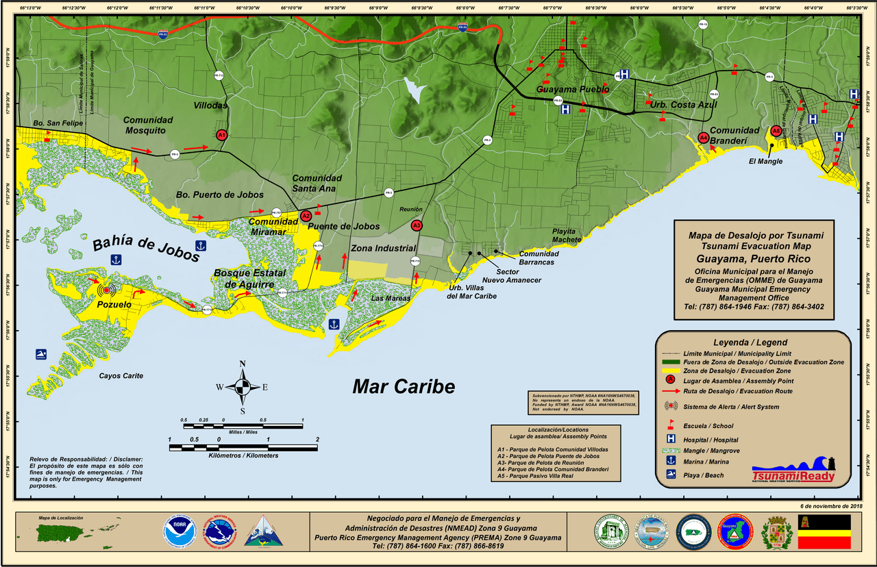 Mapa de desalojo de Guayama