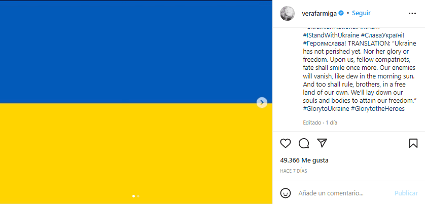 En su cuenta de Instagram ha compartido imágenes de apoyo al país, enlaces para hacer donaciones y constantes actualizaciones de la escalada.