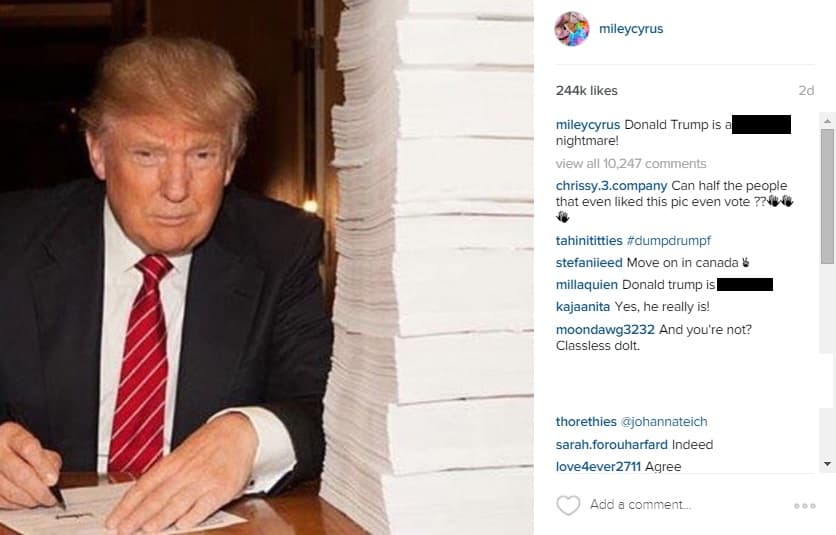 Luego publicó una imagen donde aseguró que Trump era una pesadilla, y todo después de darse cuenta que el magnate había ganado la mayoría de los votos en las elecciones preliminares.