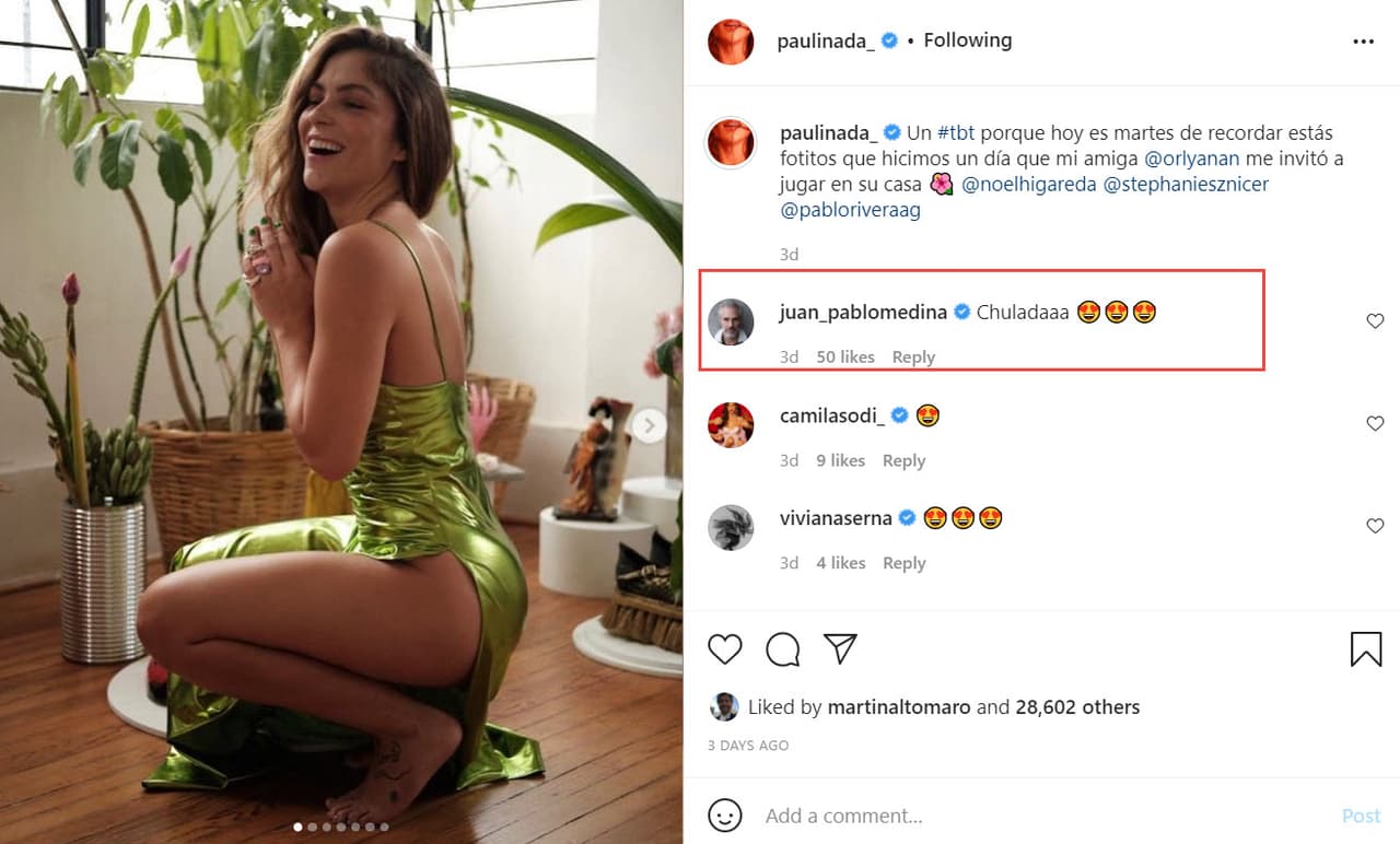 Sin embargo, cada vez es más común que comente las publicaciones de su novia, como lo hizo el 26 de octubre.
<br>
