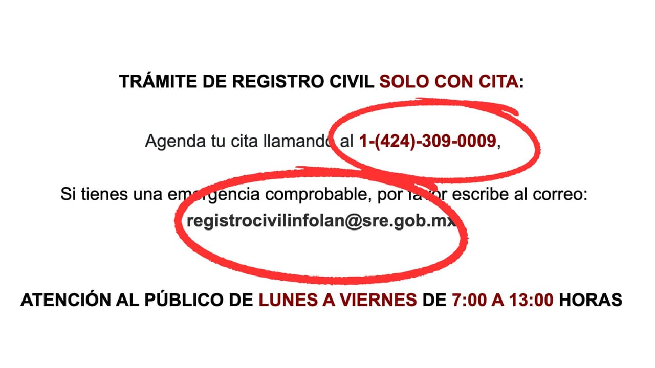 Según el consulado que hayas elegido, deberás realizar la cita para el trámite de la doble nacionalidad o registro de nacimiento en línea, por teléfono o por correo electrónico.