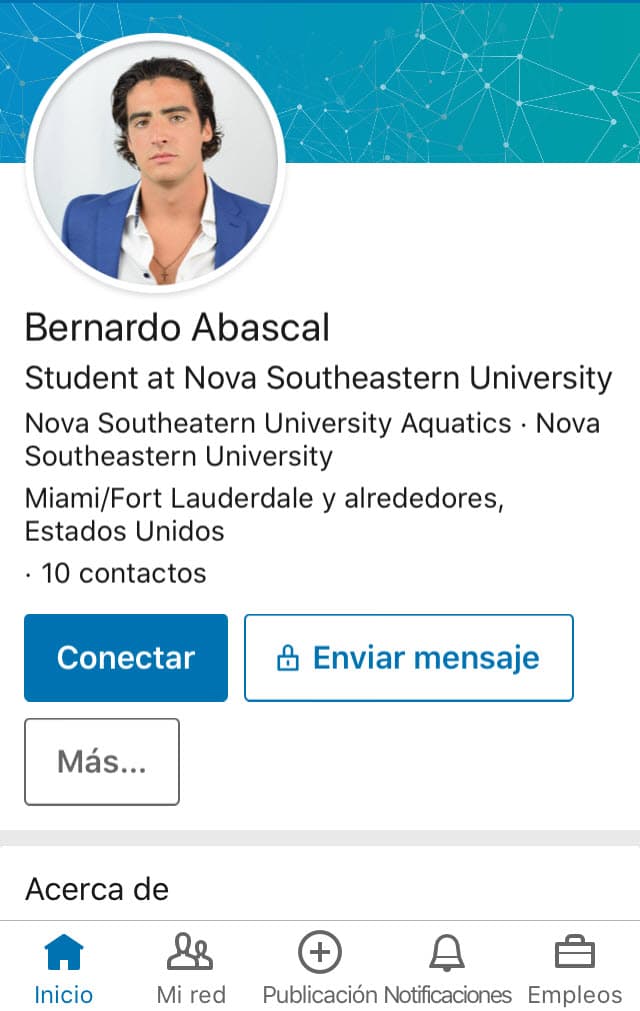 En el 
<b><a href="https://www.linkedin.com/in/bernardo-abascal-aa3740185/" target="_blank">perfil de LinkedIn</a></b> que existe a su nombre, el joven se presenta como un estudiante y atleta de la 
<b><a href="https://www.nova.edu/" target="_blank">Nova Southeastern University</a></b> de Florida. 
<br>