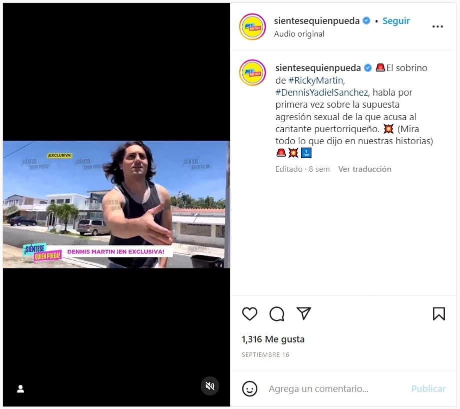 El pasado 19 de septiembre, el joven confirmó a ¡Siéntese Quien Pueda! que interpuso otra denuncia en contra de Ricky y
<a href="https://www.univision.com/famosos/sobrino-de-ricky-martin-acusa-agresion-sexual-evidencias-solidas">sostuvo que fue agredido</a> por él cuando era un adolescente.