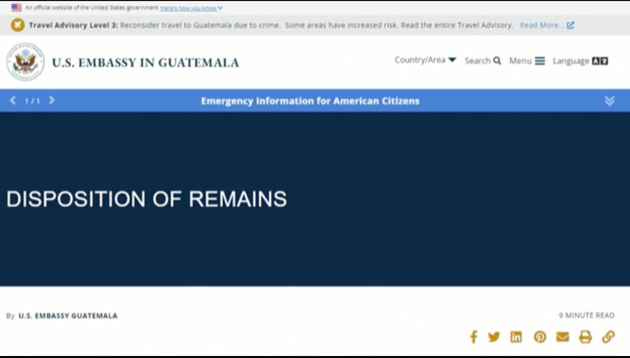 <i>Univision 34 Los Ángeles</i> investigó y encontró que para repatriar un cuerpo hacia Estados Unidos la familia debe contactarse con la embajada americana en Guatemala. El proceso debe hacerse a través de una funeraria, la cual debe entregar los certificados de defunción, confirmar los decesos y determinar en cuánto tiempo se realizará el traslado y con cual aerolínea.