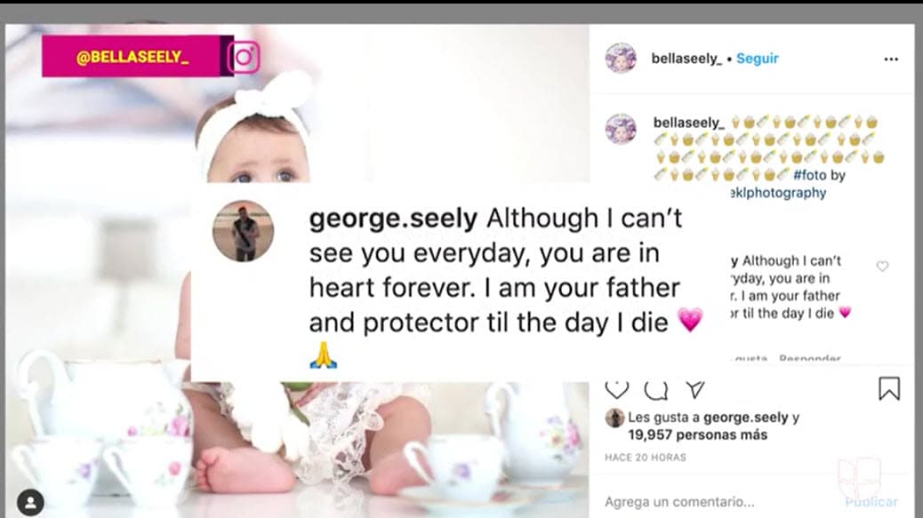 "Aunque no pueda verte a diario, siempre estás en mi corazón. 
<b><a href="https://www.univision.com/famosos/i-am-your-father-el-ex-marido-de-marlene-favela-le-promete-a-su-hija-bella-protegerla-hasta-que-muera-video" target="_blank">Soy tu padre y protector</a></b> hasta que muera", escribió en una de las fotos de la niña. 
<br>