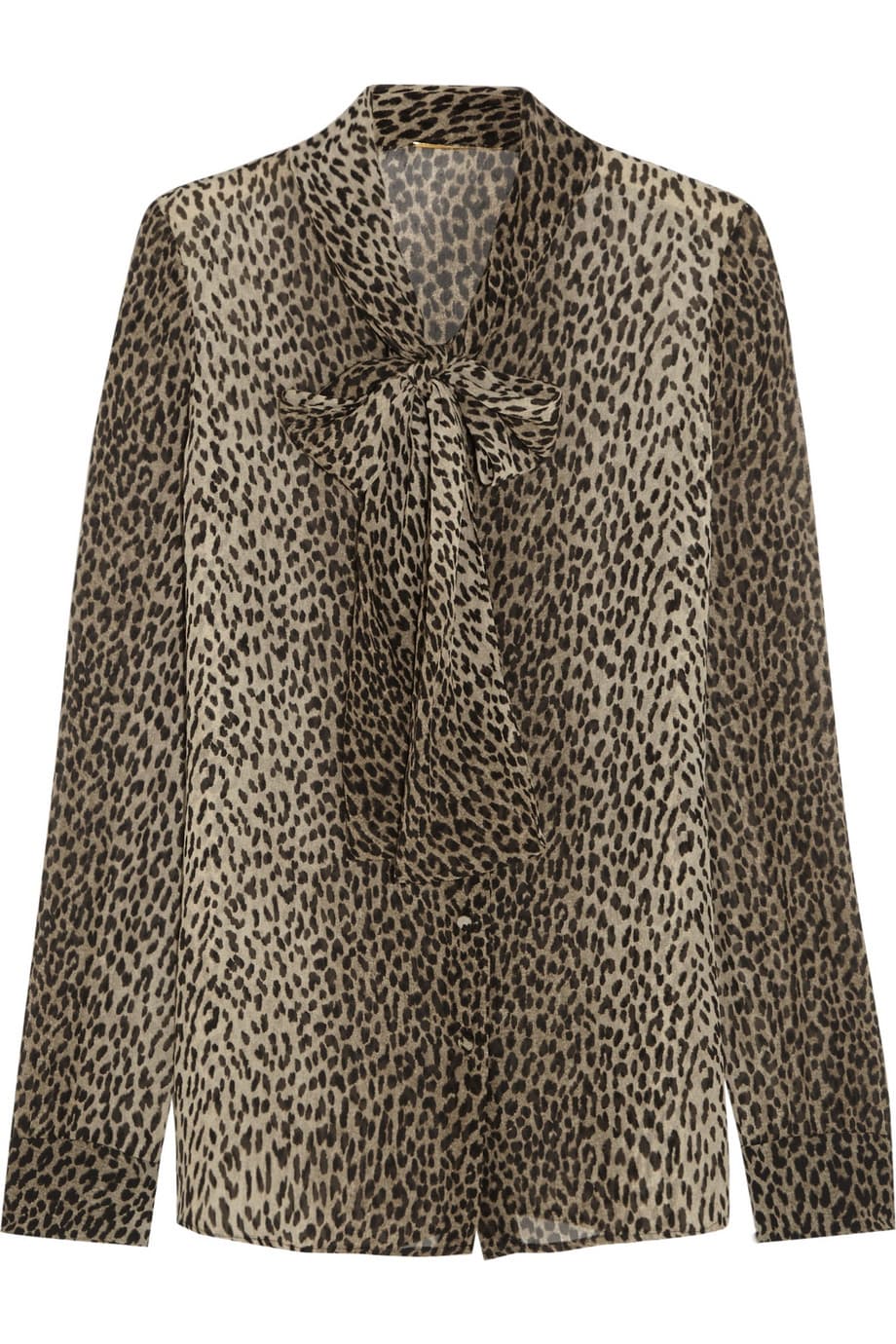 Ningún armario estaría completo si no hay una pieza de 'animal print' (estampado animal). Leopardo, zebra o tigrillo, cualquiera de estas texturas hacen que una blusa se vuelva emblemática y que sacuda el armario con algo de riesgo. (Saint Laurent)
