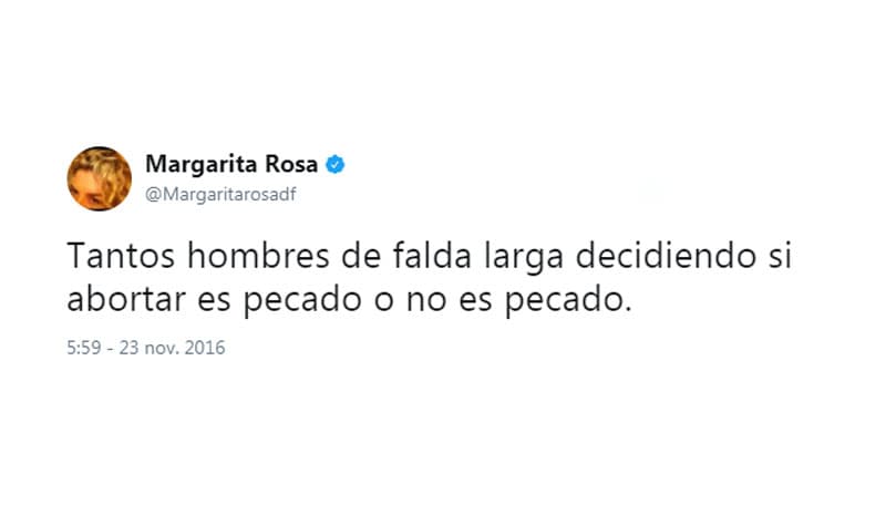 <b>Margarita</b> siempre se ha caracterizado por hablar de frente y estar
<b>a favor de la decisión de las mujeres sobre su cuerpo</b>, en algunas ocasiones ha opinado al respecto en su columna del diario ‘El Tiempo’, así como en sus redes sociales.