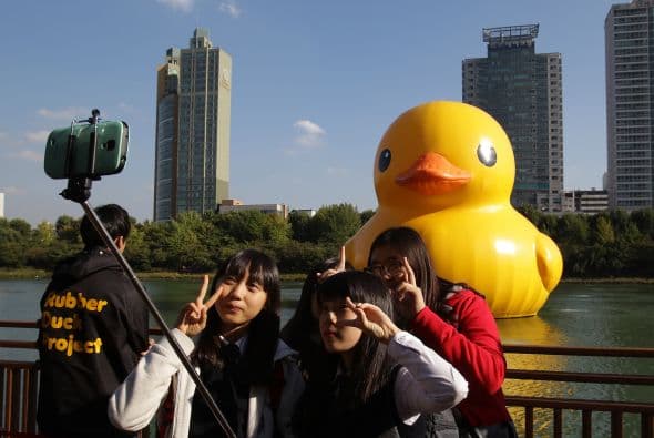 ¿Por qué no tomar una selfie con un pato de hule gigante?