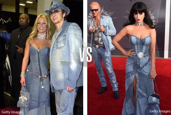 Britney Spears causó polémica cuando fue a los premios MTV VMA 2001 vestida de pies a cabeza con mezclilla. En 2014 Katy Perry le rindió tributo con un modelo similar.