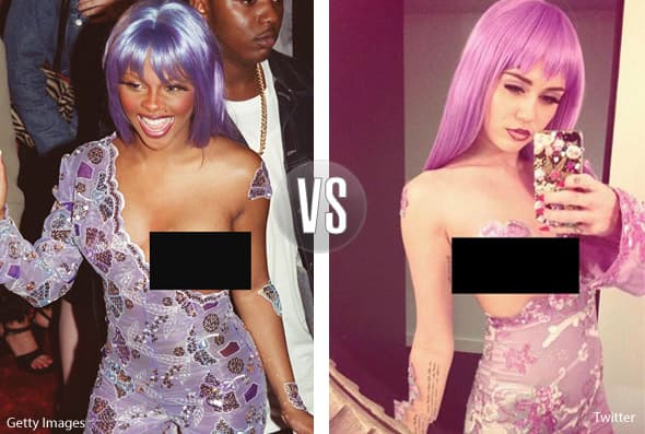 ¿Quién no se acuerda de ese polémico atuendo de Lil' Kim? Miley Cyrus lo imitó para una fiesta de Halloween en 2013.