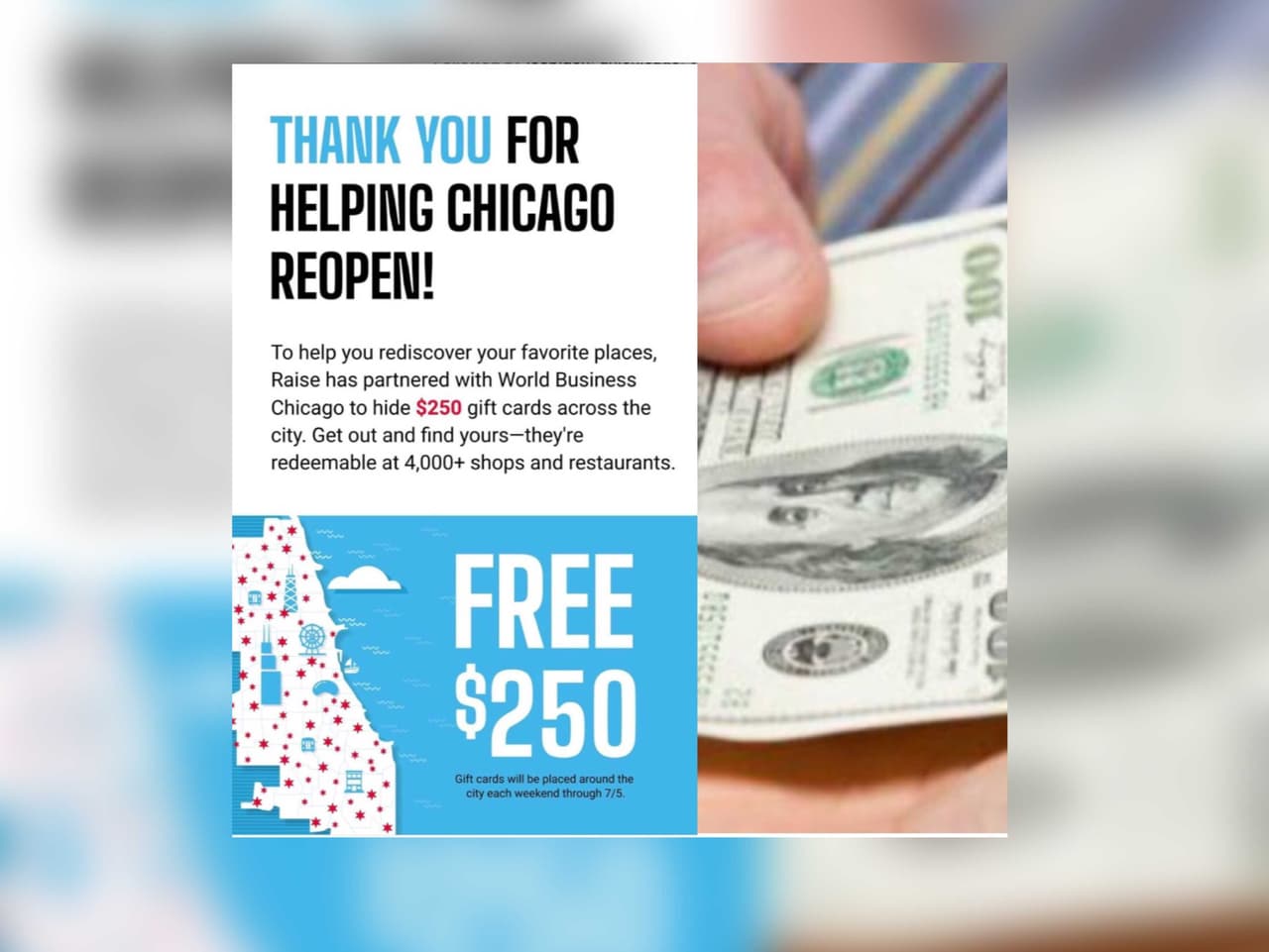 Cupones valorados en $250 están escondidos por todo Chicago: Regalan tarjetas por la reapertura total