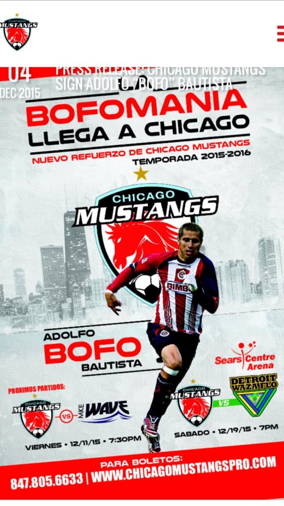 'Bofo' Bautista jugará con el Chicago Mustangs del fútbol arena