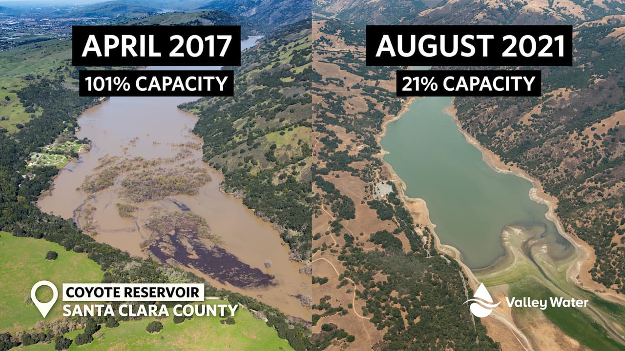 En un informe, la agencia señaló que los embalses del valle estaban llenos en 2017. En la foto se muestra el embalse de Coyote.
<br>