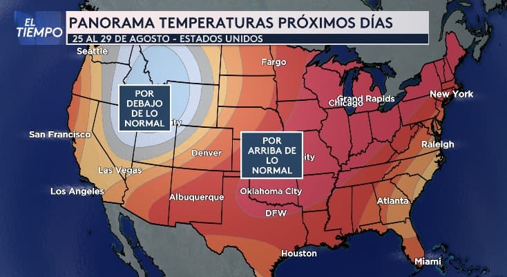 La próxima semana,
<b>nuestra región podría enfrentar temperaturas superiores a lo habitual para esta época del año</b>. En contraste, el noroeste del país experimentará temperaturas por debajo de lo normal.