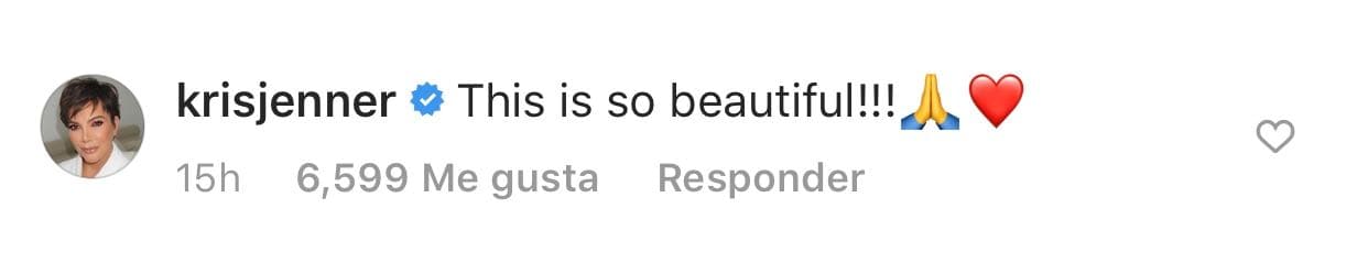 La foto con sus hijos generó una gran cantidad de 'me gusta' y comentarios, entre los que destacaron los de 
<b><a href="https://www.univision.com/entretenimiento/kris-jenner-reacciona-a-las-crisis-de-kanye-west-y-khloe-kardashian-sobrevive-con-vodka-fotos" target="_blank">Kris Jenner y Khloé Kardashian</a></b>: 
<b>"Esto es muy hermoso"</b>, escribió la matriarca de las Kardashian-Jenner.