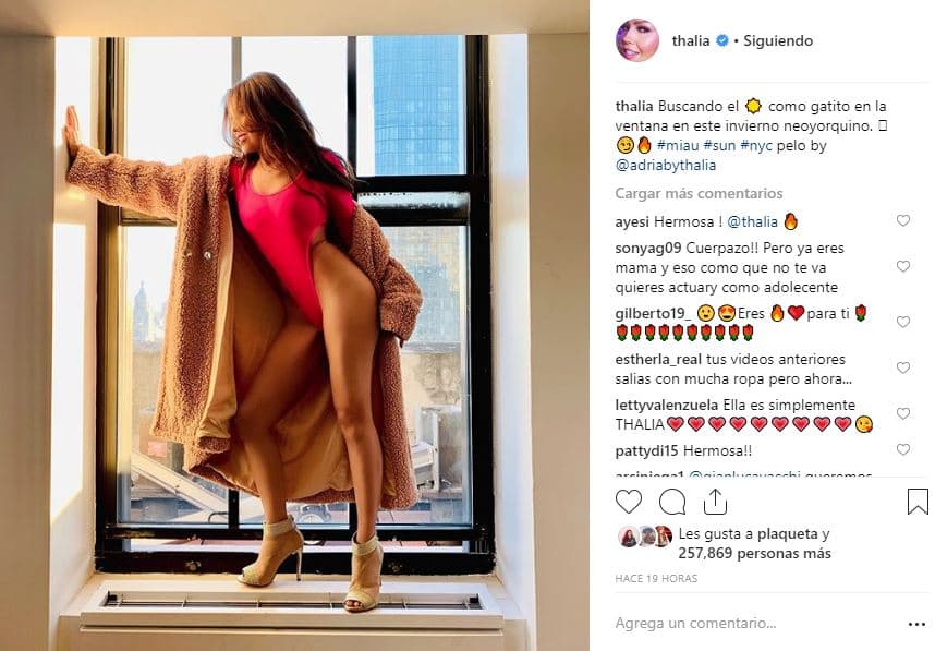 “Buscando el ☀️ como gatito en la ventana en este invierno neoyorquino. 🧡😏🔥”, escribió la cantante mexicana como pie de foto para la postal.
<br>