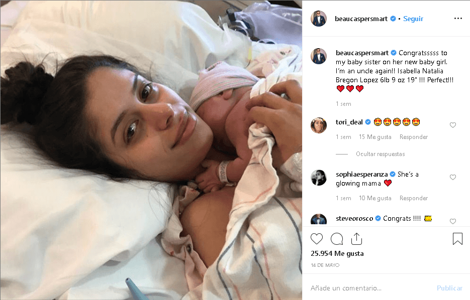 Uno de dichos momentos fue el nacimiento de su sobrina, el pasado 14 de mayo. Hecho que Casper presumió en su cuenta de Instagram.
