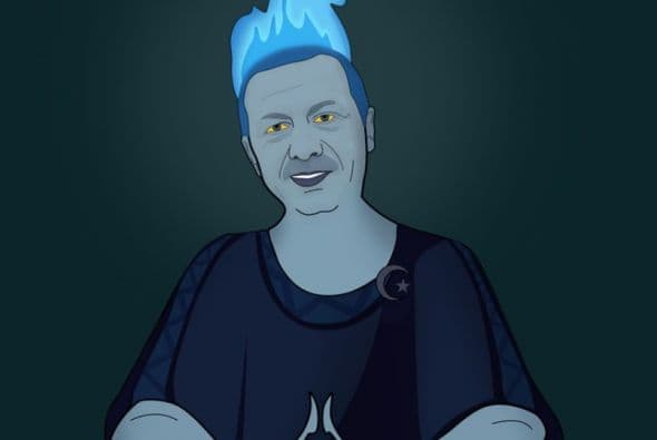 El controversial artista retrató a Recep Tayyip Erdogan, primer ministro turco, como Hades. Cortesía de Saint Hoax.
