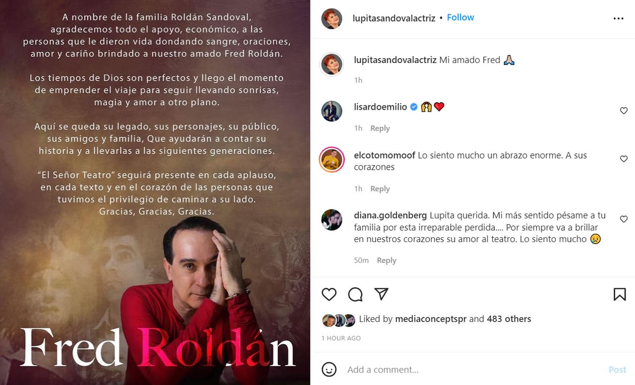 Muere el actor Fred Roldán a causa de un cáncer en el cuello.