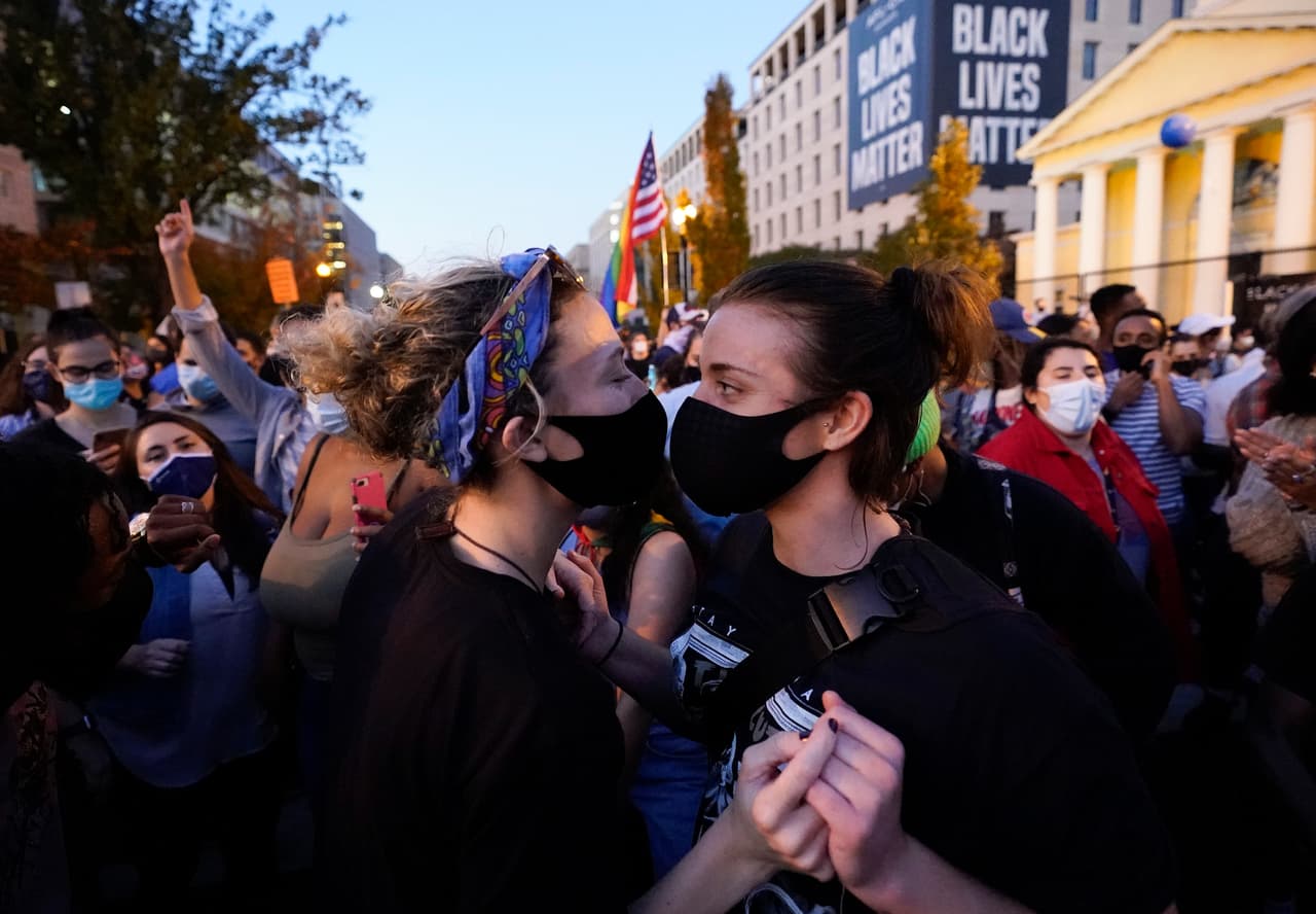 La plaza Black Lives Matter Plaza fue el centro de las celebraciones por la victoria de Joe Biden en Washington.
