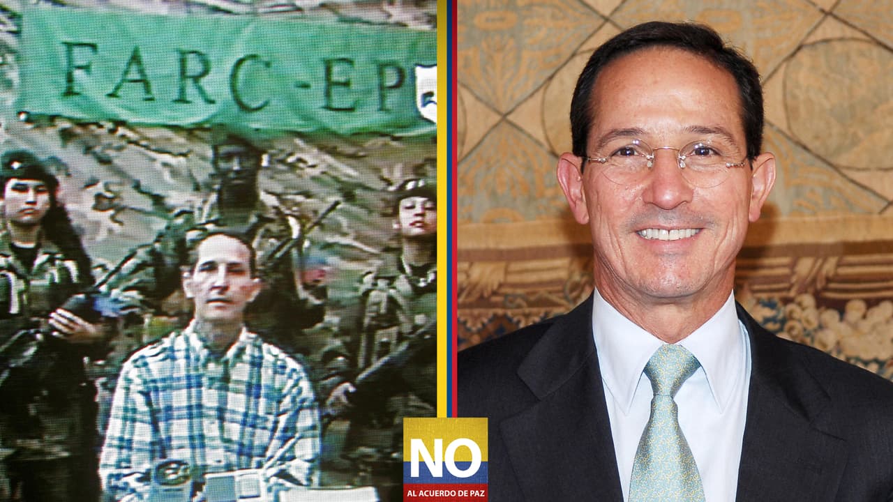 El excanciller en un video transmitido mientras estaba en cautiverio (2005), y como ministro de relaciones exteriores de Colombia (2007).