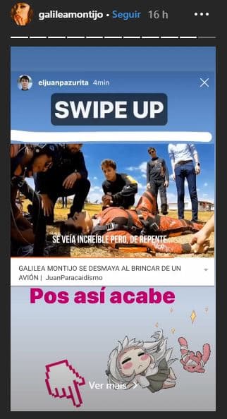 En sus historias de Instagram, Galilea continuó compartiendo cómo terminó el reto en paracaídas.