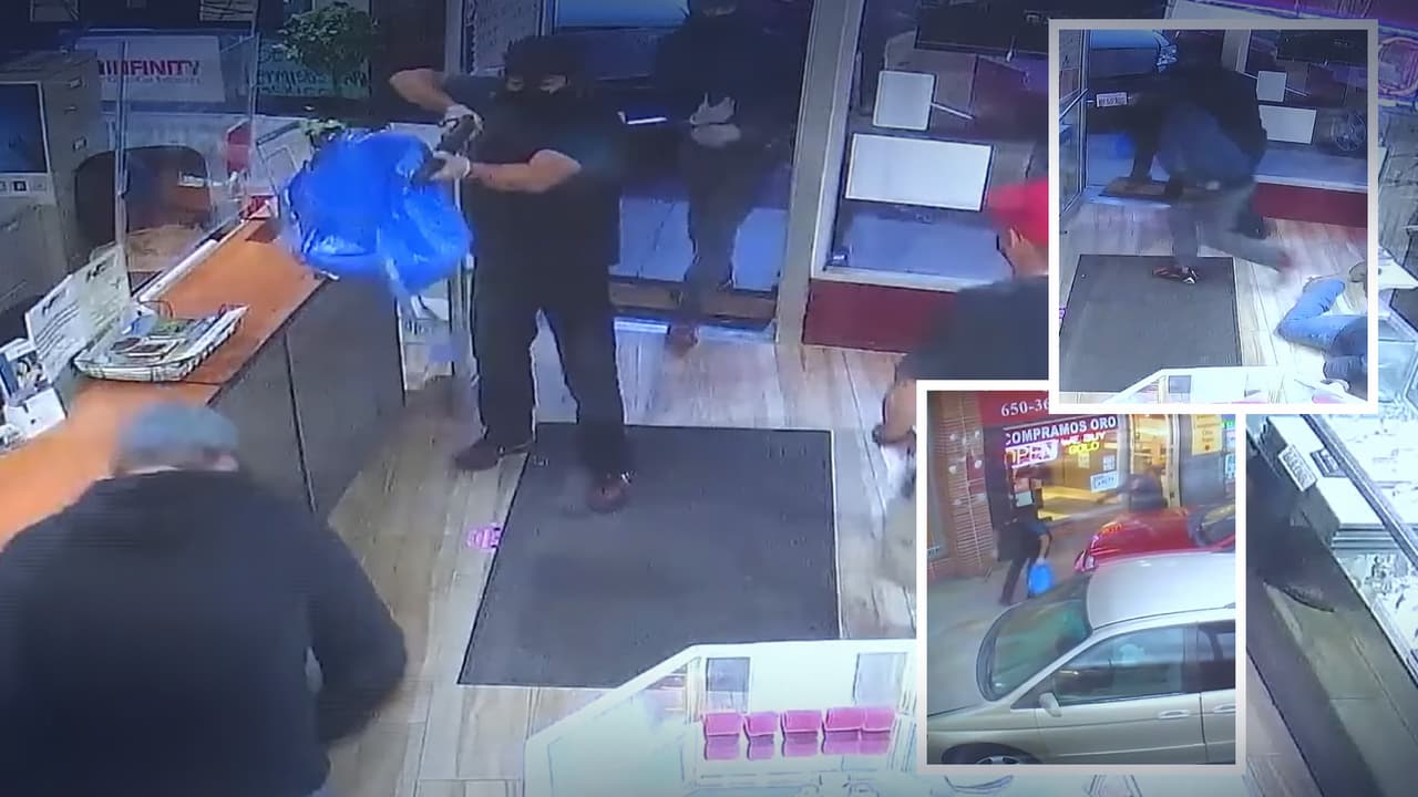 Dueño defiende su joyería disparando a los ladrones enmascarados que lo querían robar